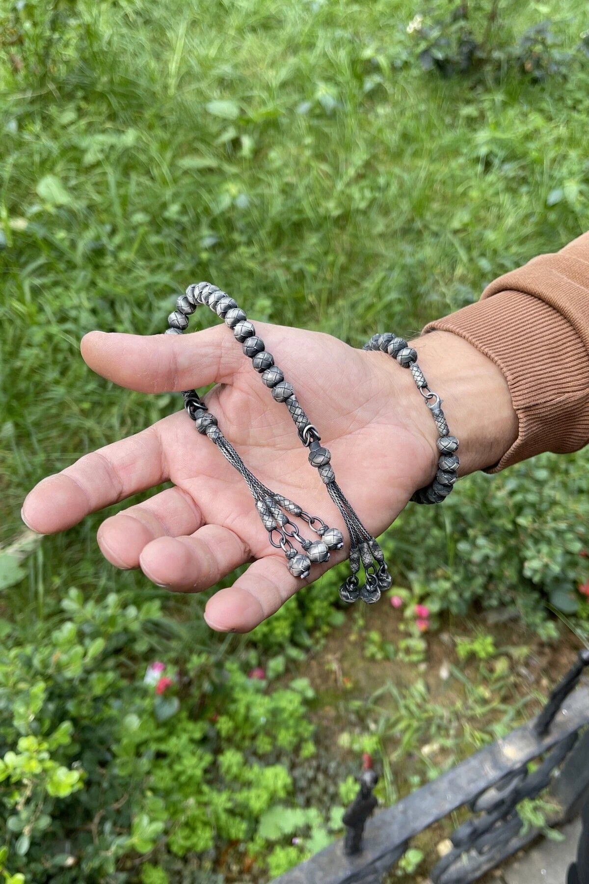 Maskülen Şıklıkta Oksitli Gümüş Kazaziye Zaza Tesbih ve Bileklik Kombini- Hediyelik Özel Kutusunda