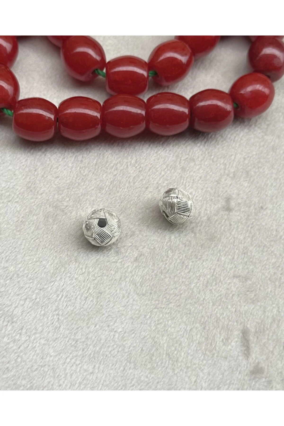 Tesbih Malzemesi Gümüş Kazaziye El Örmesi Büyük Boy 8 X 10,3 MM Kazaz Top 2 ADET