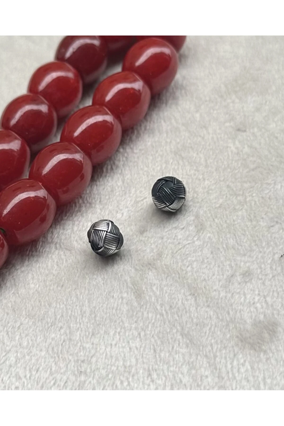 Tesbih Malzemesi Gümüş Kazaziye El Örmesi 6X7 MM Kazaz Top 2 ADET Küçük Boy