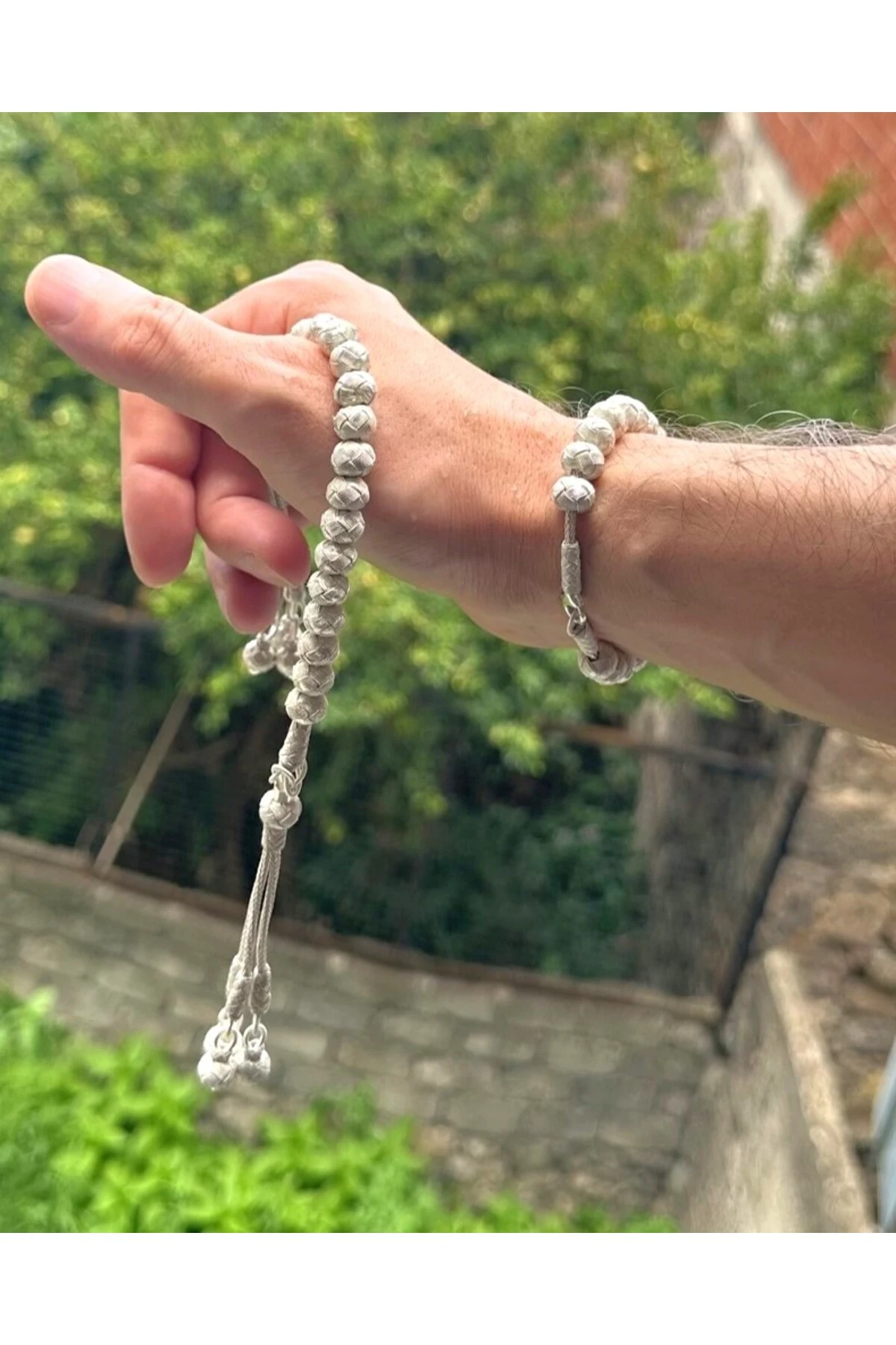 Maskülen Şıklıkta Oksitli Gümüş Kazaziye Zaza Tesbih ve  Bileklik Kombini- Hediyelik Özel Kutusunda